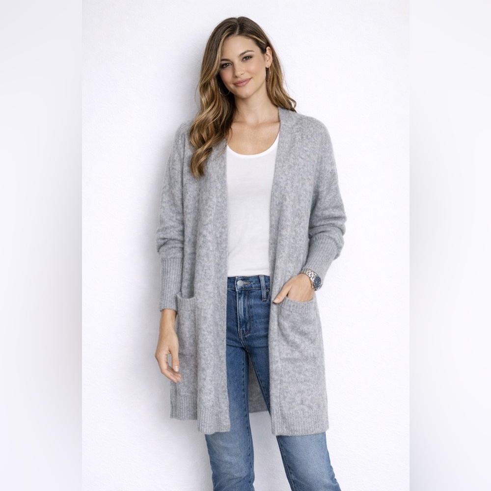Women's Long Open-Front Gray Cardigan Sweater